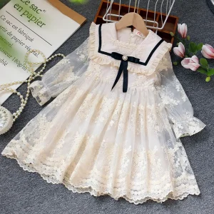 High Quality Kid Long Sleeve Dress New Model Girls’ A line Mesh Princess Dress