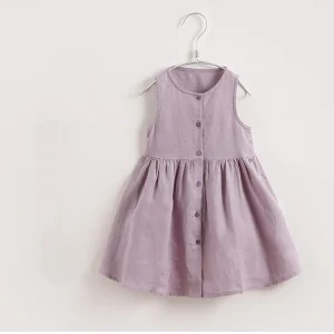 High Quality Kids Dress Casual Button Sleeveless Plain Baby Girl’s Dresses