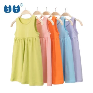 High Quality Kids Girls Sleeveless Dress 100% Cotton Summer Girls Dress