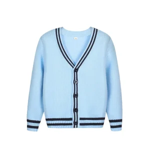 High Quality Long Sleeve Button Down Closure 100% Polyester Custom School Uniform Cardigan Sweater for Boys & Girls