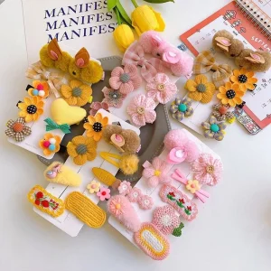 High Quality Mix Color Fashion Trendy Fabric Rabbit Hair Clip Sets for Little Girls Back to School