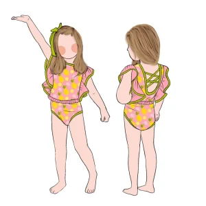 High Quality Promotional Fashion New Arrived Girls Ruffle Swimwear Cross Back Design Custom Print Girls One-Piece Swimsuit