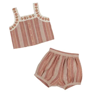 High Quality Simple Casual Design Children Clothing Set Embroidery Tank Top and Stripe Short Pants Summer Girls Clothing Sets
