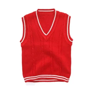 High Quality Sleeveless 100% Polyester School Uniform Cardigan Sweater for Boys & Girls With Custom Embroidered LOGO