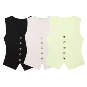 High Quality Stylish and Simple Knitted Women Sweater Vest Custom Undecorated Lightweight Cropped Vest Sweater for Women