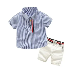 High Quality Summer Boy Outfit Polo Shirts+Navy Jeans Shorts Anchor Print Boy Child Costume Casual Daily Wear Clothes Child Boy