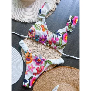 High Quality Swimwear Mesh Multi Color Embroidered Bikini Cute Girls Swimwear
