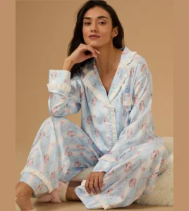 High Quality Two Pieces Long Sleeves Luxury Sleepwear Cotton Elegant Loungewear Pajamas Sets Girls Women Night Wear