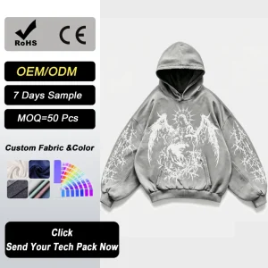 High Quality Unisex Hoodies Sweatshirts Printed Washed Custom Polyester Cotton Breathable Casual Pocket Hooded Sweatshirt