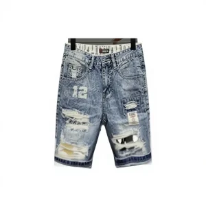High Quality Vintage Jeans Shorts Men’s Summer Stretch Denim Pants Boys Short Lace Light Breathable Five Trousers