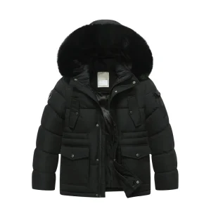 High Quality Waterproof Winter Jacket for Boys Fashionable Padded Coat with Hooded Collar Zipper Children’s Jacket