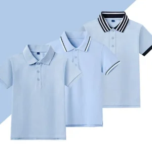 High School Uniform Tops Kids Short Sleeve Polo Shirts Comfortable Soft Boy Cotton Blue Polo T Shirts Children School Uniforms