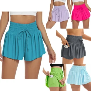 High Waist 2-in-1 Flowy Gym Shorts for Girls Fitness Yoga Running Tennis Summer Sports Youth Size Butterfly Skirt