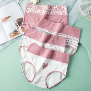 High Waist Panties Print Women’s Underwear Seamless Cotton Briefs Female Cute Girls Underpants Lingeries