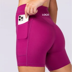 High Waist Women Young Girls Yoga Gym Shorts Sports Fitness Workout Solid Elastic Waist Breathable Quick Dry Custom Logo