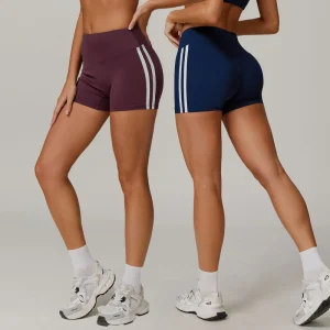 High Waist Workout Athletic Shorts Women Butt Lifting Striped Side Sport Shorts for Girls Breathable Fitness Shorts Women