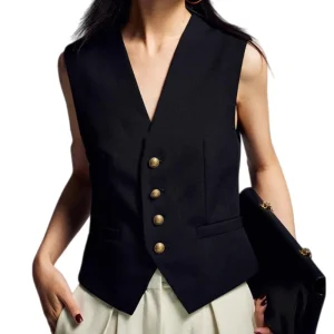 High end Sleeveless Vest with V neck Light Summer Style Suitable for Commuting Age reducing Waistcoat Top for Women
