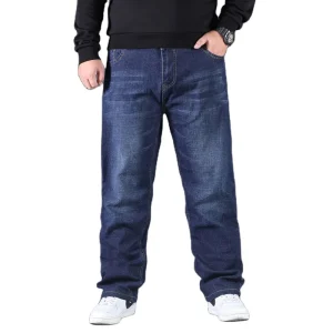 Hip Hop Plus Size Denim Pants Casual Loose Boys Custom Baggy Straight Leg Jeans Casual Pants for Men Fashion Streetwear Jeans