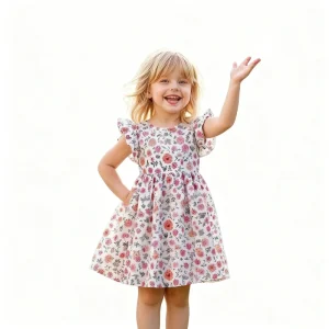 Hongbo Handmade Cute Pink Kids Dresses Girls Low Moq Ruffle Sleeve Princess Dresses Fashion for Children 10 Years