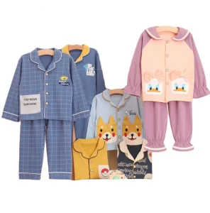 Hongbo ODM OEM Autumn Flannel Baby Kids Long Sleeve Night Pajamas Set Cotton Bamboo Spandex Sleepwear Comfortable Soft