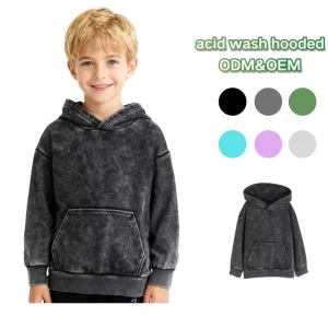 Hot Selling Baby Kids Boy Acid Washed Hooded Sweatshirt Kids Clothing Unisex Pullover Sweater for Baby