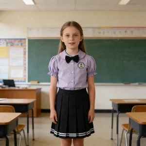 Hot Selling Classroom Clothes Wear Set Purple Blouse Plaid Skirt Set Dress Short Sleeved Skirt School Uniform Set