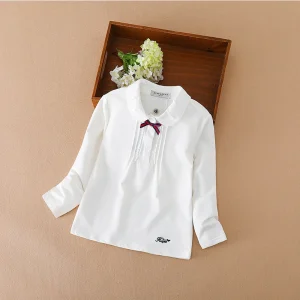 Hot Selling High Quality Baby Girls Plain Top Long Sleeve Sustainable Girls Blouses&Shirts with Bow