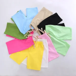 Hot Selling Summer Girls Beach Shorts Kids Candy Color Breathable Casual Cotton Shorts