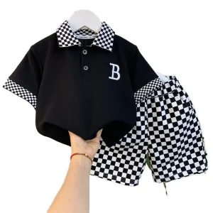 Hot Summer Sale 2pcs Casual Clothing Set for Teenage Boys Cotton Polo Shirt and Shorts Soft Shell Clothing with Printed Pattern