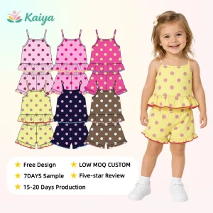 Hot Supplier Factory Children Summer Outfits Sleeveless Dot Print Kids Clothing Sets Girls Clothing Sets Oem Odm