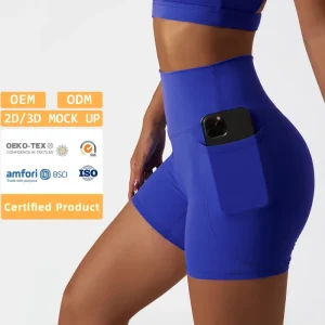 Ice Silk High Waisted Girls Sports Shorts Quick Dry Yoga Slim Cloth Butt Lift Side Pocket Cycling Workout Gym Shorts