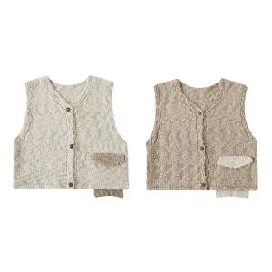 In Contrast Color Sleeveless Sweaters Vest Knitted Solid Color Girls Tank Top Knitwear Kids Baby Vests Waistcoats