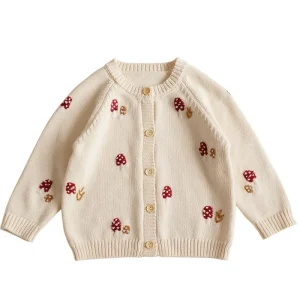 In Stock Fall Kids Clothes Cute Embroidery 100% Cotton Children Thick Cardigan Girls Knitted Sweater Coat