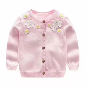 In Stock High Quality Designer Girls Floral Cardigan Sweater Children Winter Coats