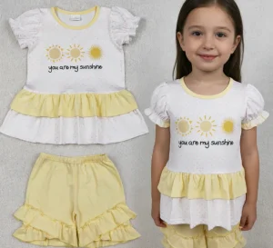 In Stock Summer Casual Flower Floral Print Little Girls Clothing Ruffles Shorts 2 Pieces Outfits Cute Baby Girl Clothes Set