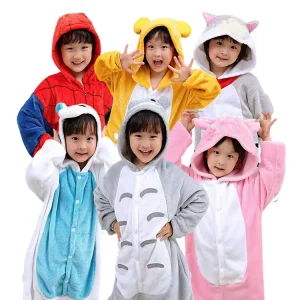 In Stock Winter Leisure Kids Kigurumi Unicorn Flannel Sleepwear Home Pigiama with Leopard Anime Pattern Nightgowns Boys Girls