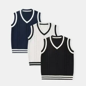 In-stock Children’s College Style Softened Cotton Knitted Waistcoat School Uniform Vest for Boys and Girls Preppy Style