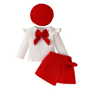 Infant Girls Christmas Clothes Autumn Winter 3 Piece Set Beret Long Sleeve New Born Baby Girl Clothes