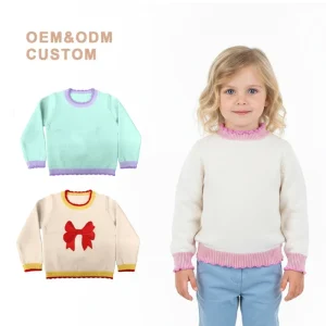 Infant Kids Spring Sweater Custom Color Ruffle Girls Cotton Knit Roll Neck Sweaters Clothes