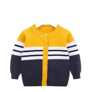 Infant Toddler Boys’ Long Sleeve Knit Warm Sweater for Winter V Neck Collar with Button Decoration