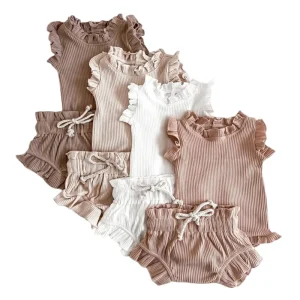 Ins Solid Color Ribbed Newborn Baby Girl Clothing Infant Toddler Baby Girl Romper Jumpsuit