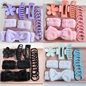 JIRIS 16 Piece Kids Hair Accessories Set New Bow Hair Band Wrist Strap Seamless Hair Ring Matte Grip Clip Wash Suit All Cotton