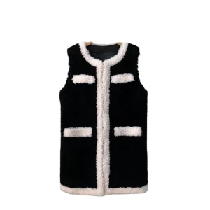 JT3311 Women’s Real Wool Fur Winter Vest Coat Female Girl Warm Sheep Shearling Fashion Waistcoat Jacket