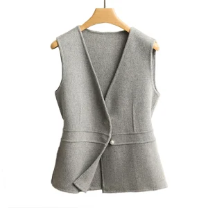 Jancoco Custom Women Woolen Waistcoat Sleeveless Cropped Winter Double Faced Genuine Wool Vest