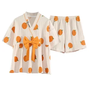 Japanese Kimono Women’s Sleepwear Cute Short Sleeve Shorts 2 Piece Sets Girls Princess Pajamas