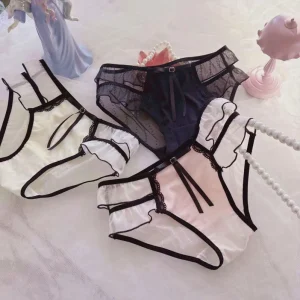 Japanese Style Solid Lace Bikini Thin Waist Sexy Transparent Cute Soft Mesh Breathable Mid rise Girls Underwear