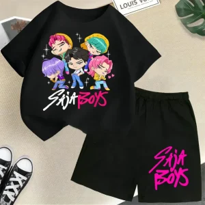 K POP Demon Girl Group Pure Cotton Printed T Shirt Summer Short Sleeve Shorts Set