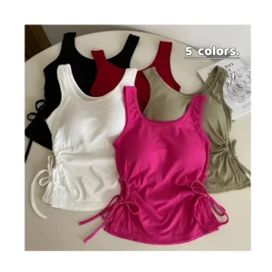 K pop Hot Girl Dance Vest Ribbon Women Special Designed 5 color Daily Outfit Lady Sleeveless O neck tank Top