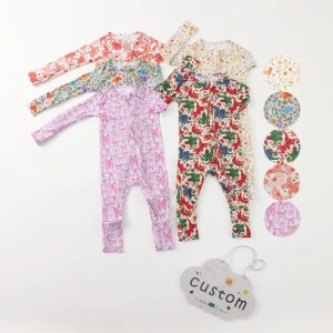 KERUI Baby Kids Rompers Sets Toddler Girls Bamboo Double Zip Pajamas Longsleeved Eco friendly Onesie for Newborns Jumpsuits Pjs
