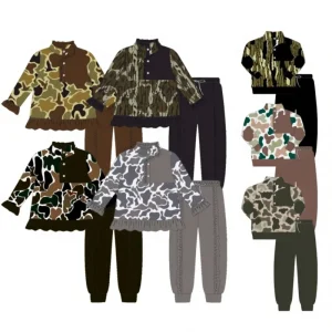 KERUI Factory Design Boy Jogger Loose Lace up Pants Set Ruffle Fall Boy Set Kids Long Sleeve Camo Clothes Outfits